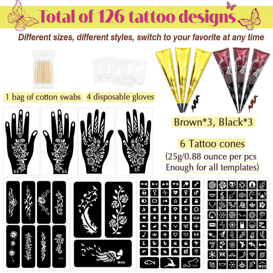 Close up of MuseLuxe tattoo stencils and brown and black ink cones