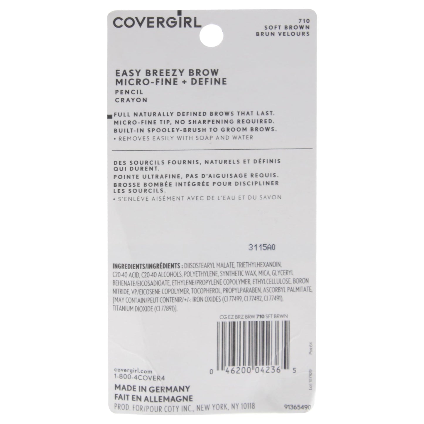 Covergirl brow pencil showing micro-fine tip and spoolie brush detail