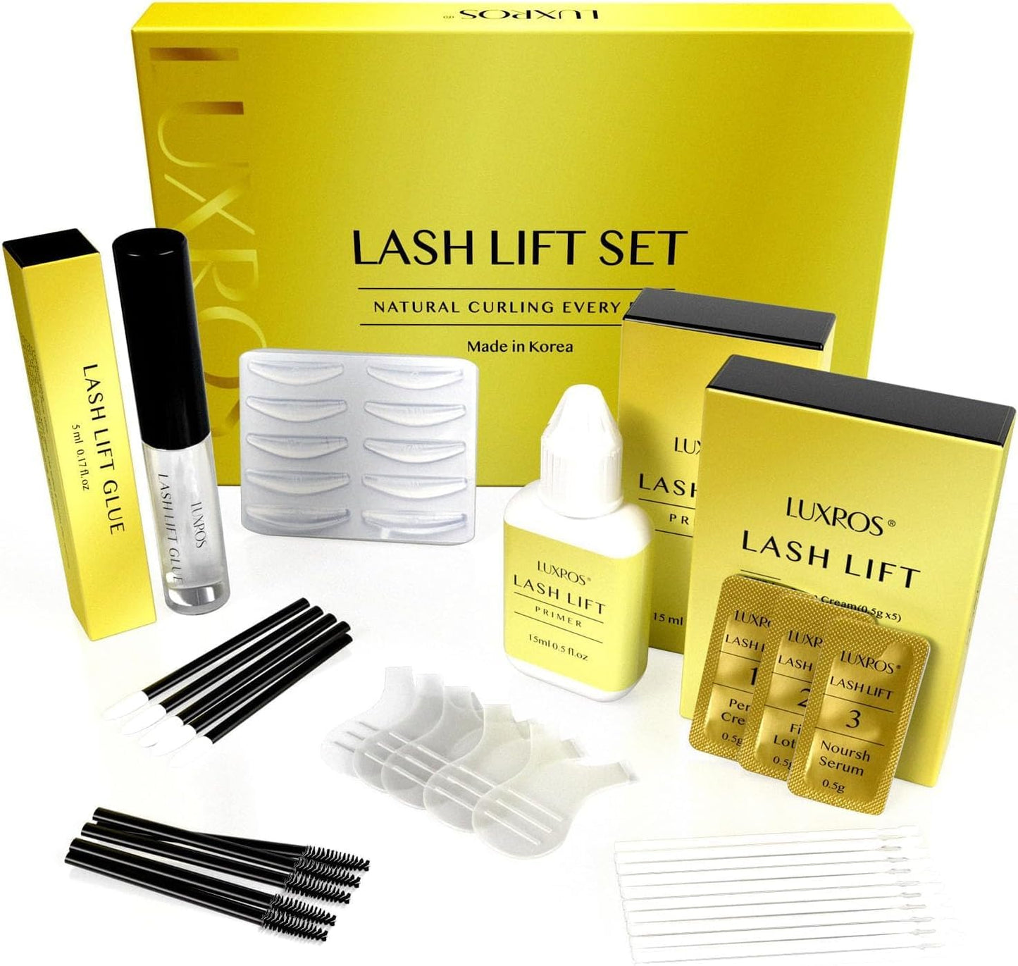 Durable and long lasting eyelash lift effect achieved via the Korean keratin nourishing formula.