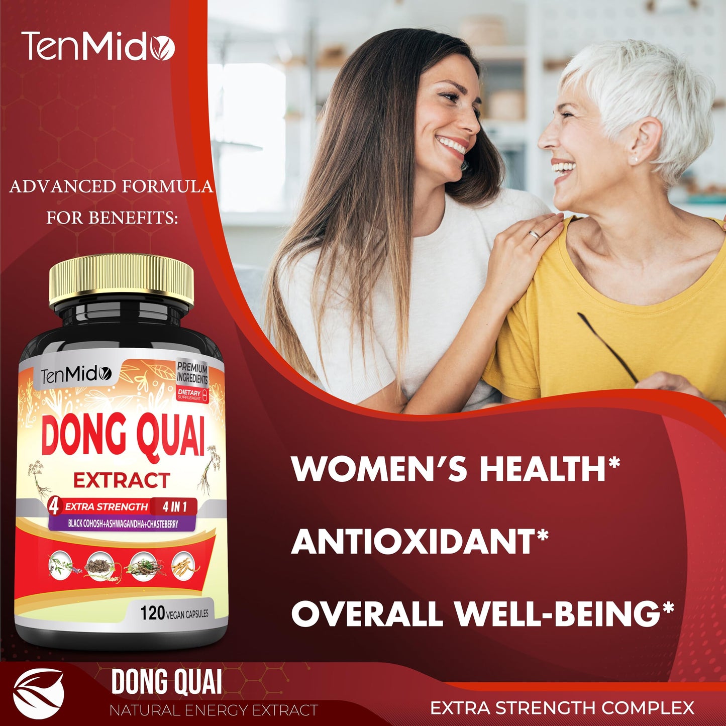 Tenmido Dong Quai bottle with supplement facts panel