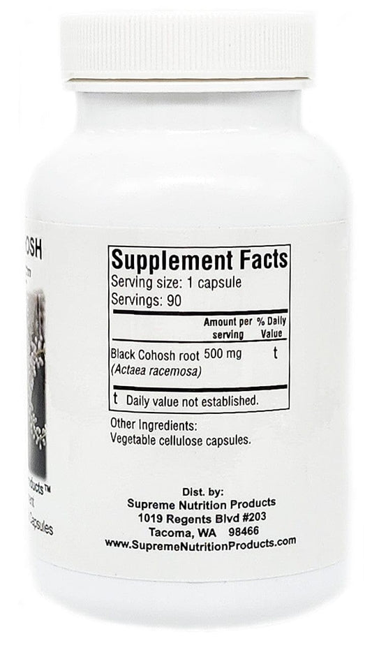 Supreme Nutrition Black Cohosh supplement bottle label details