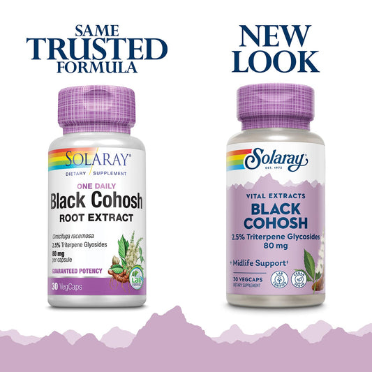 Solaray Black Cohosh supplement facts label and packaging