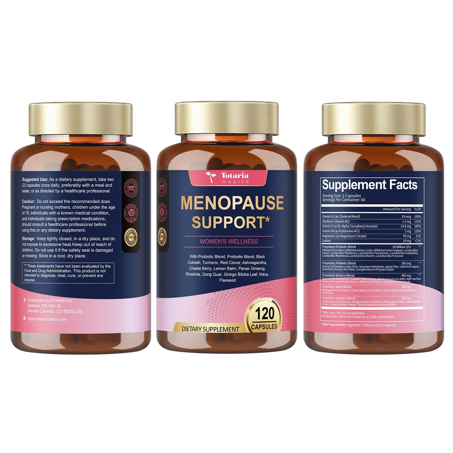 Detailed product label information for Totaria menopause support