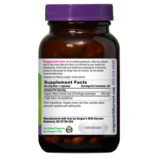 Organic Black Cohosh vegan capsules bottle label detail