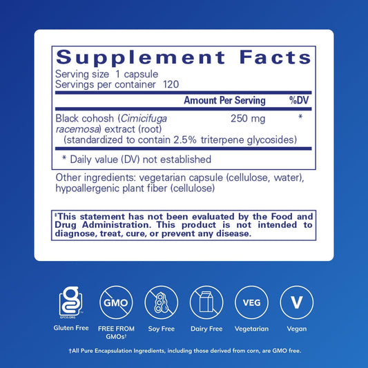 Pure Encapsulations Black Cohosh 120 capsules label detail