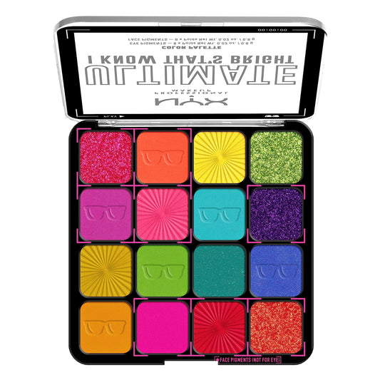 Nyx I Know That's Bright 16 shade eyeshadow palette open display