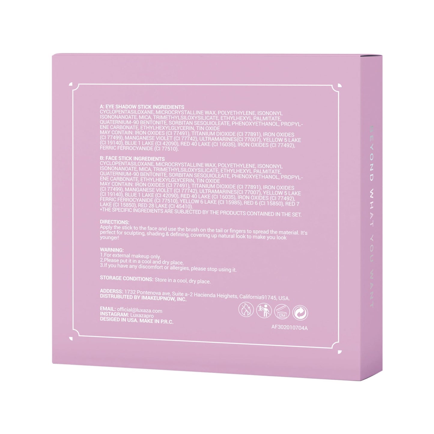 Luxaza pro eyeshadow set packaging and contents