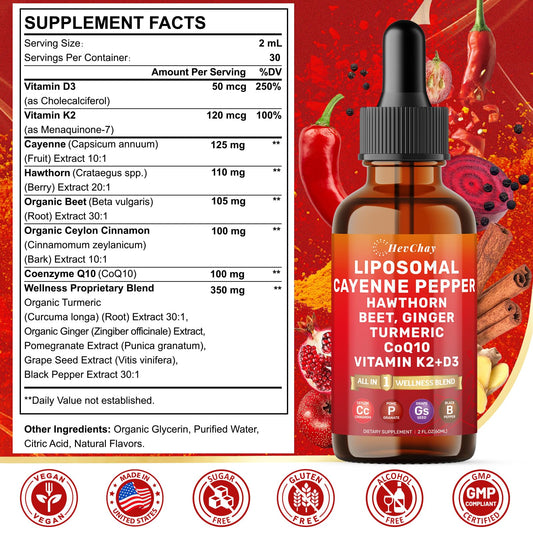 HevChay 2 Fluid Ounce supplement bottle label details