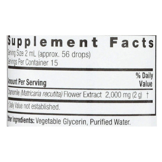 Alcohol free concentrated chamomile drops bottle back label ingredients view