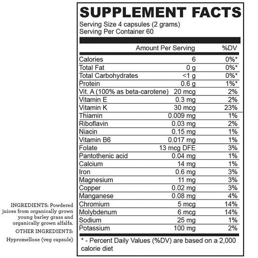 Hallelujah Acres Organic BarleyMax green supplement capsules packaging