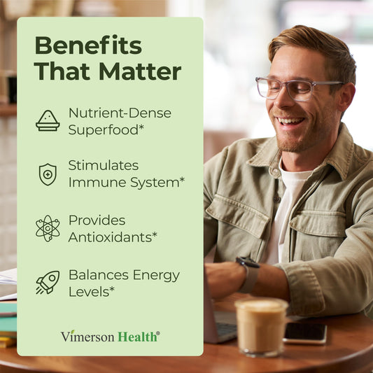 Vimerson Health spirulina supplement bottle showing organic ingredients