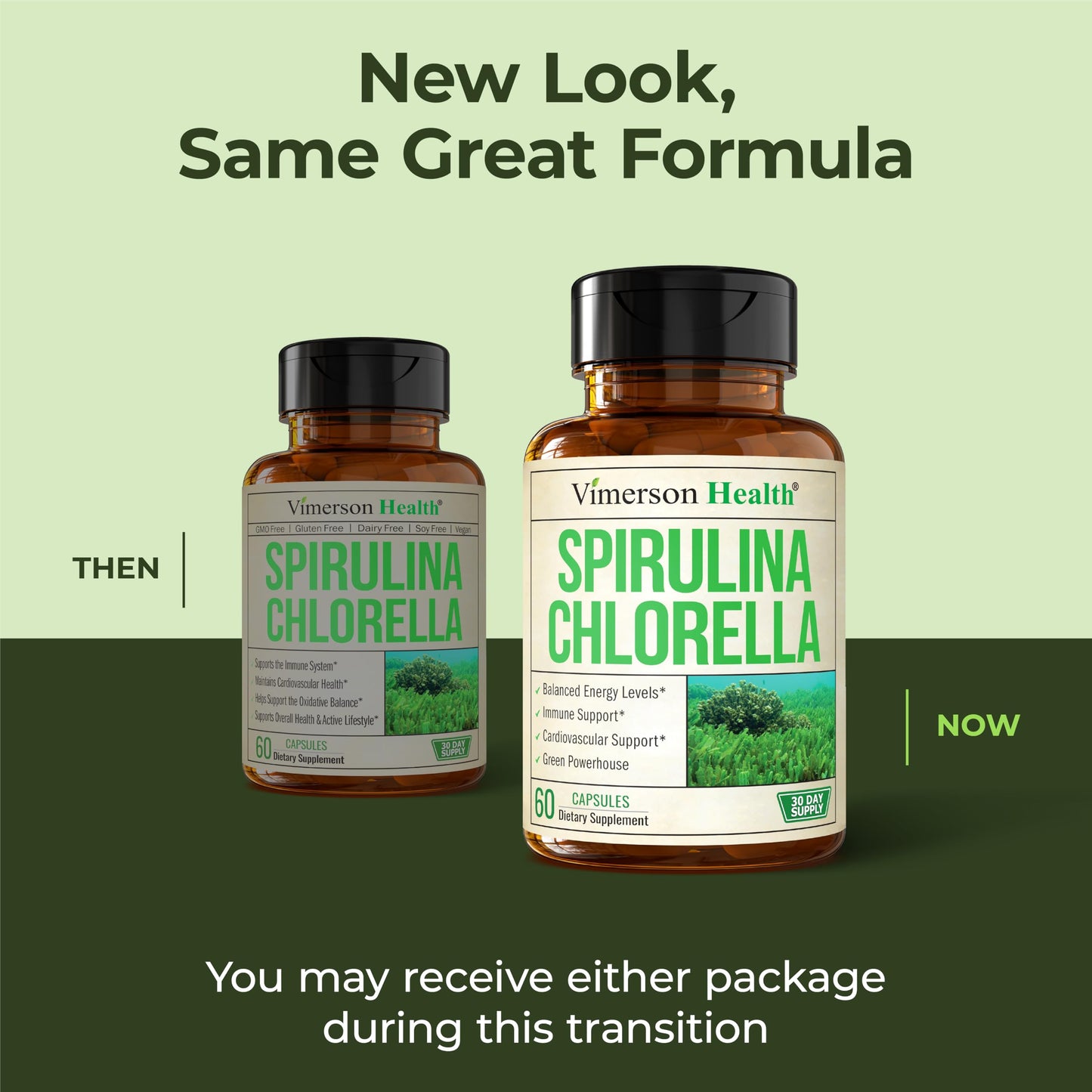Vimerson Health spirulina and chlorella health supplement studio shot
