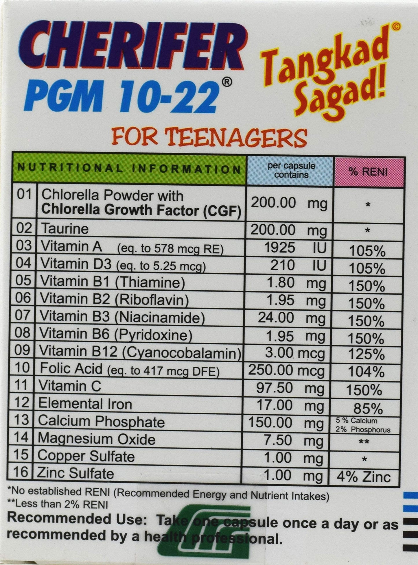 Cherifer PGM 10 22 teen growth supplement packaging