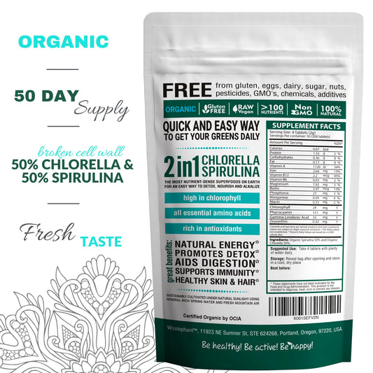 Wizelephant 2-in-1 superfood supplement bottle label details