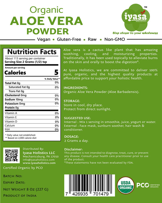 Close up of fine organic aloe vera leaf powder texture