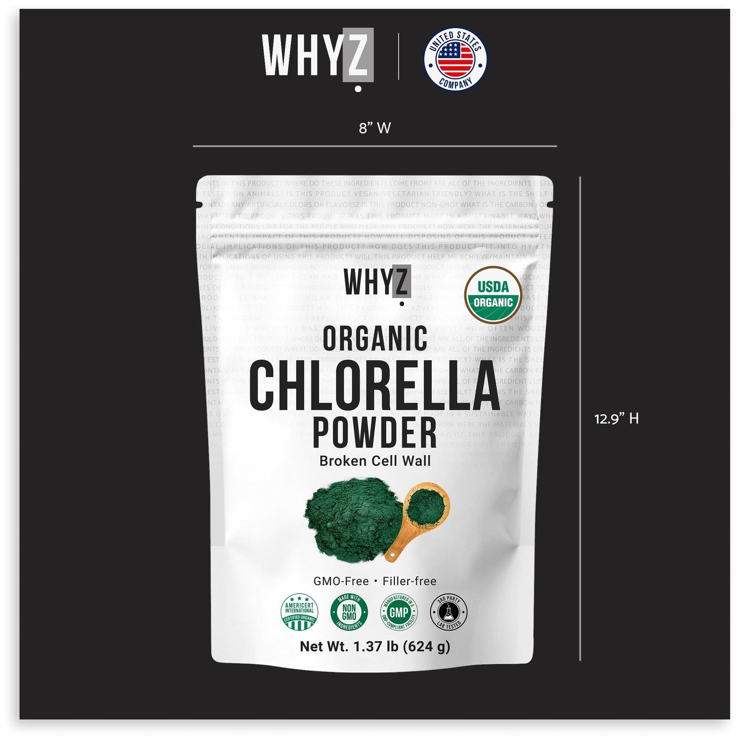 Whyz Organic Chlorella powder mixed into a smoothie