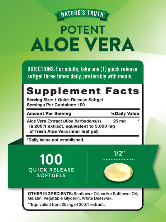 Natures Truth Aloe Vera herbal supplement bottle label