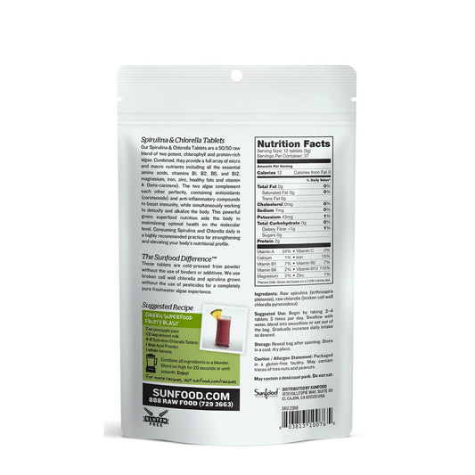 Sunfood Superfoods Chlorella Spirulina Tablets 50/50 blend label details