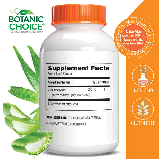 Botanic Choice Aloe Vera supplement bottle label details