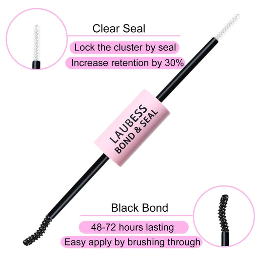 LAUBESS eyelash adhesive side showing the curved spiral mini mascara brush application tip