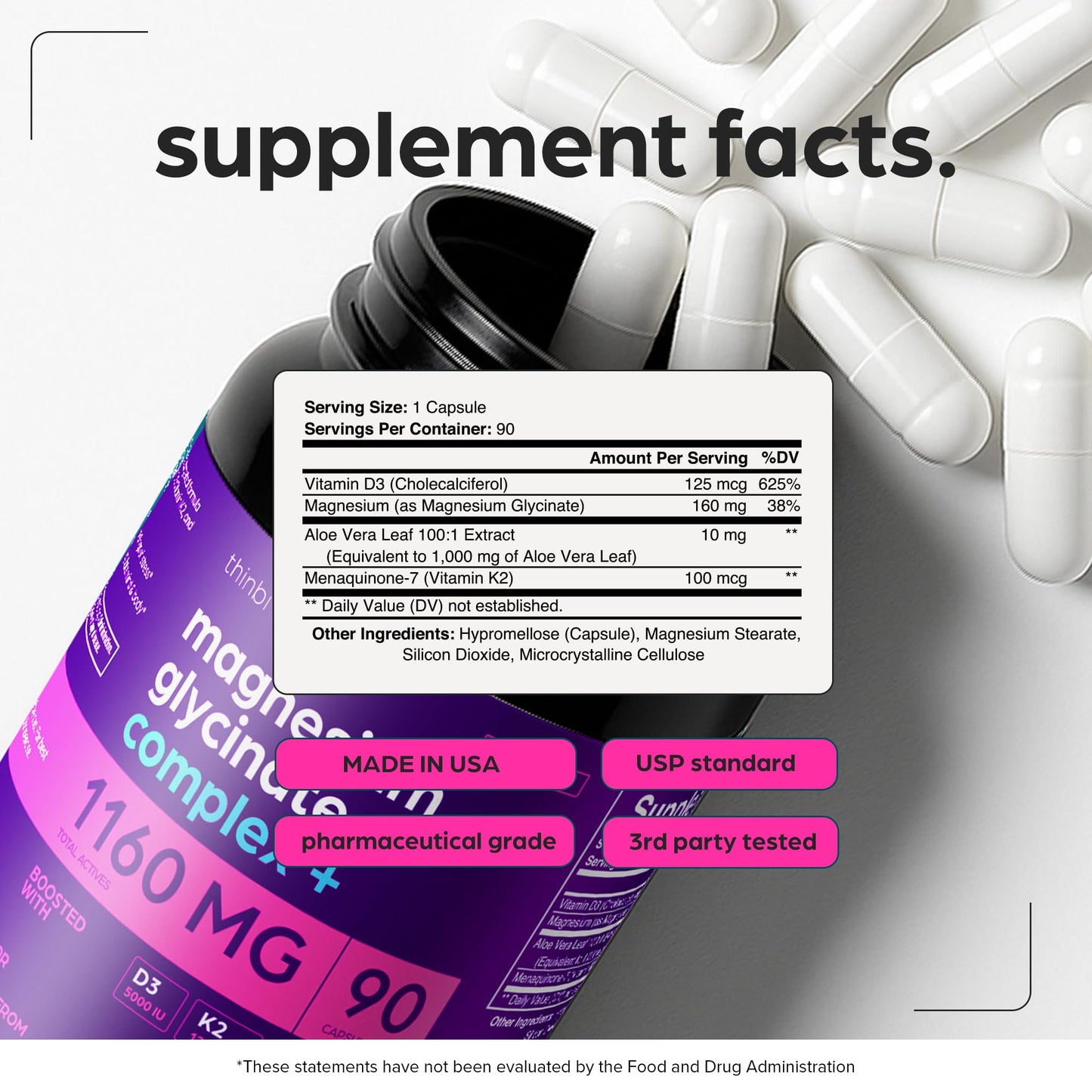Thinbi bottle showing non-GMO and gluten-free certifications