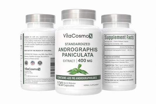 VitaCosmoX Andrographis Paniculata 120 capsules supplemental facts and ingredient label