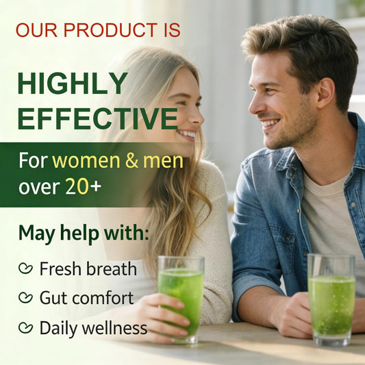Swiyie plant based herbal chlorophyll packets mixed in a fresh glass of water