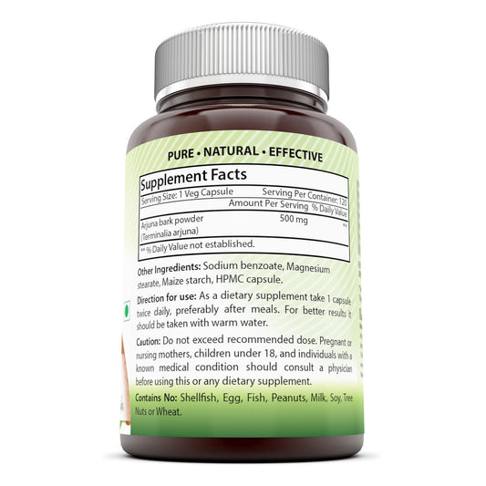 Side angle of Amazing India Arjuna Bark extract container highlighting the 25 percent standardized tannins claim.