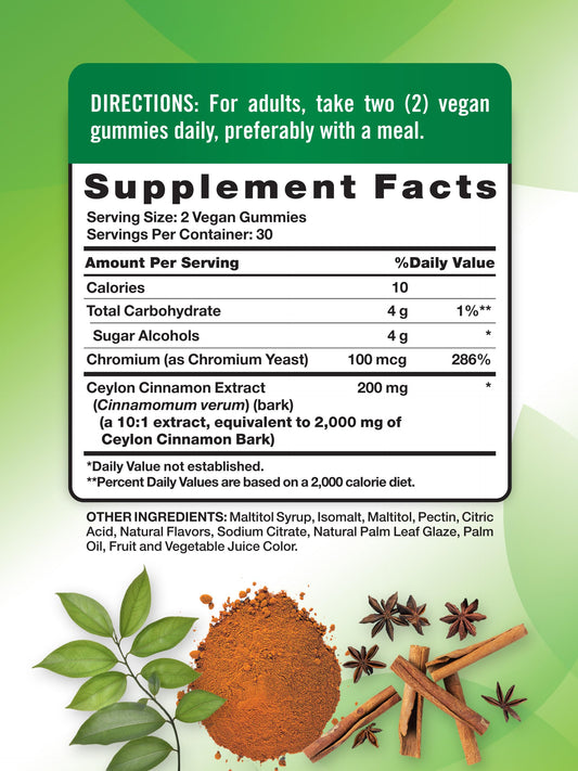 Natures Truth Cinnamon supplement nutritional label