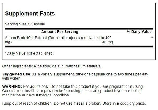 Swanson premium imported arjuna bark 10 to 1 extract supplement label details