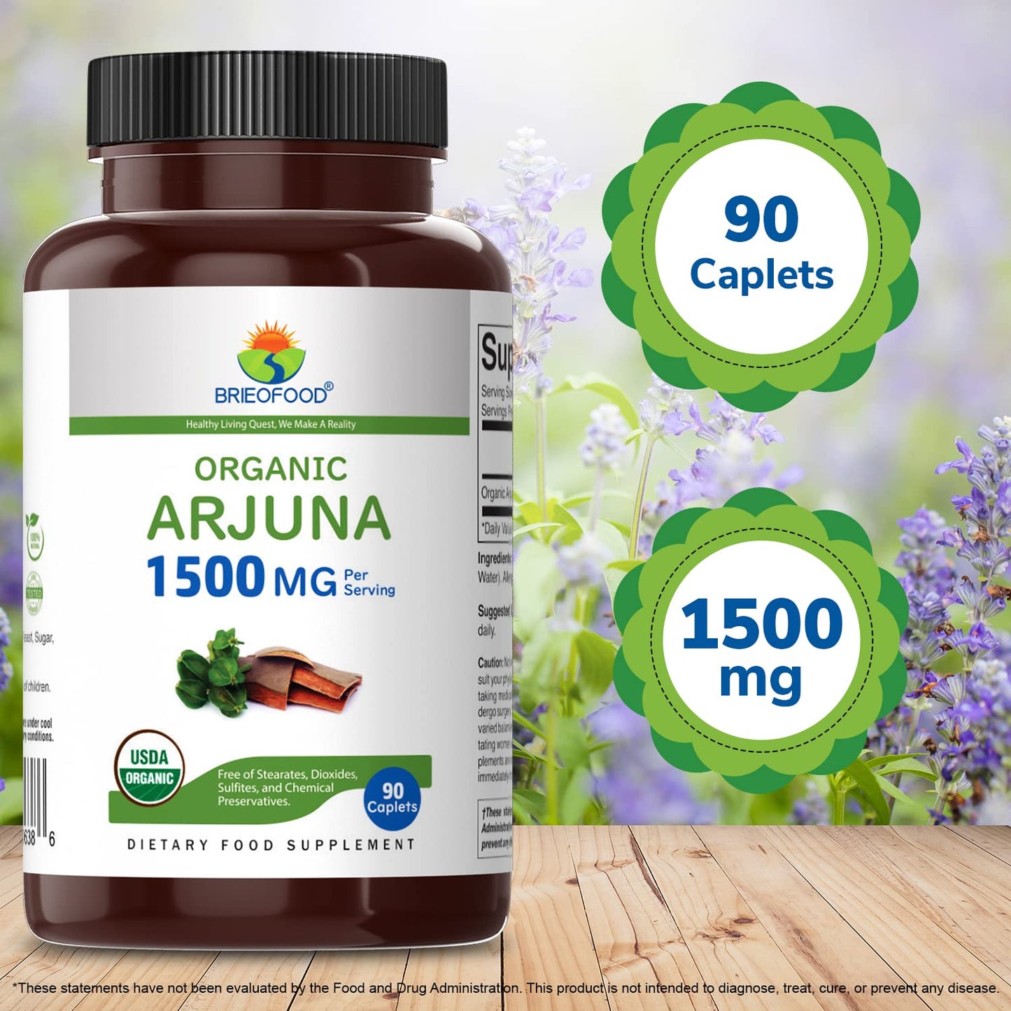 Authentic Brieofood Organic Arjuna cardiovascular support bottle showing expiry details