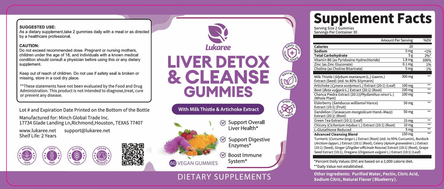 Lukaree authentic USA imported liver detox dietary supplement packaging for men and women.