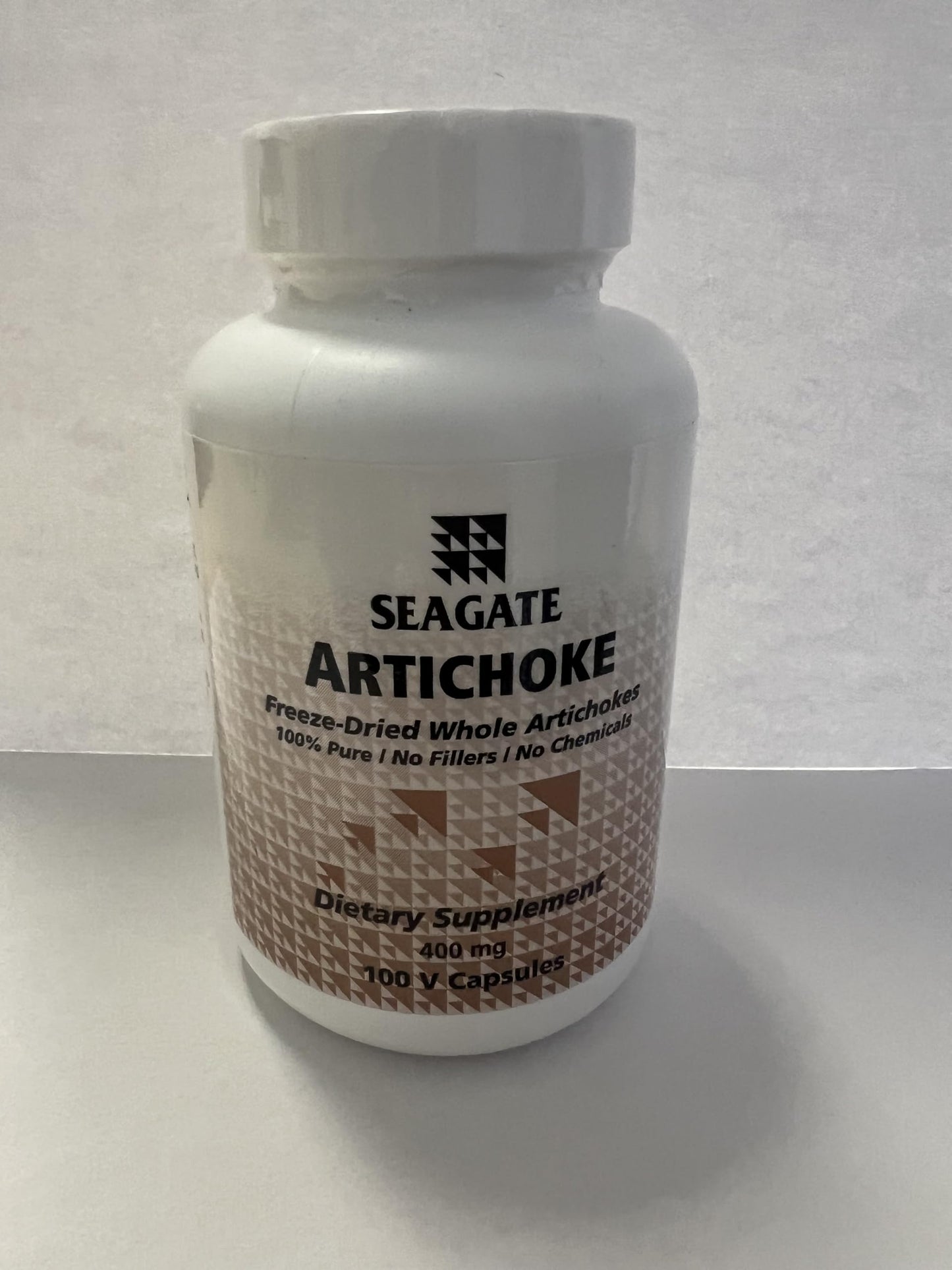 Seagate Products Artichoke 100 capsules container showcasing liver and gallbladder support icons.