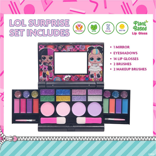 Townley Girl child safe washable makeup kit opened up with colorful lip glosses and blushes