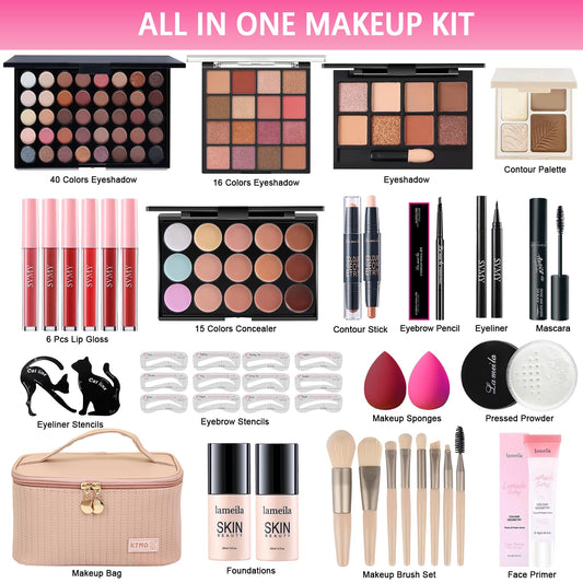 Peenice cosmetic gift set with lipsticks and makeup brushes organized neatly