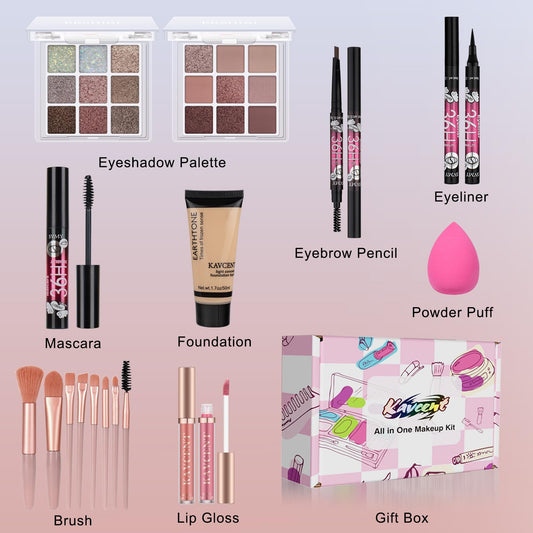 KAVCENT eyeshadow palettes displaying the range of matte and shimmer shades open side by side