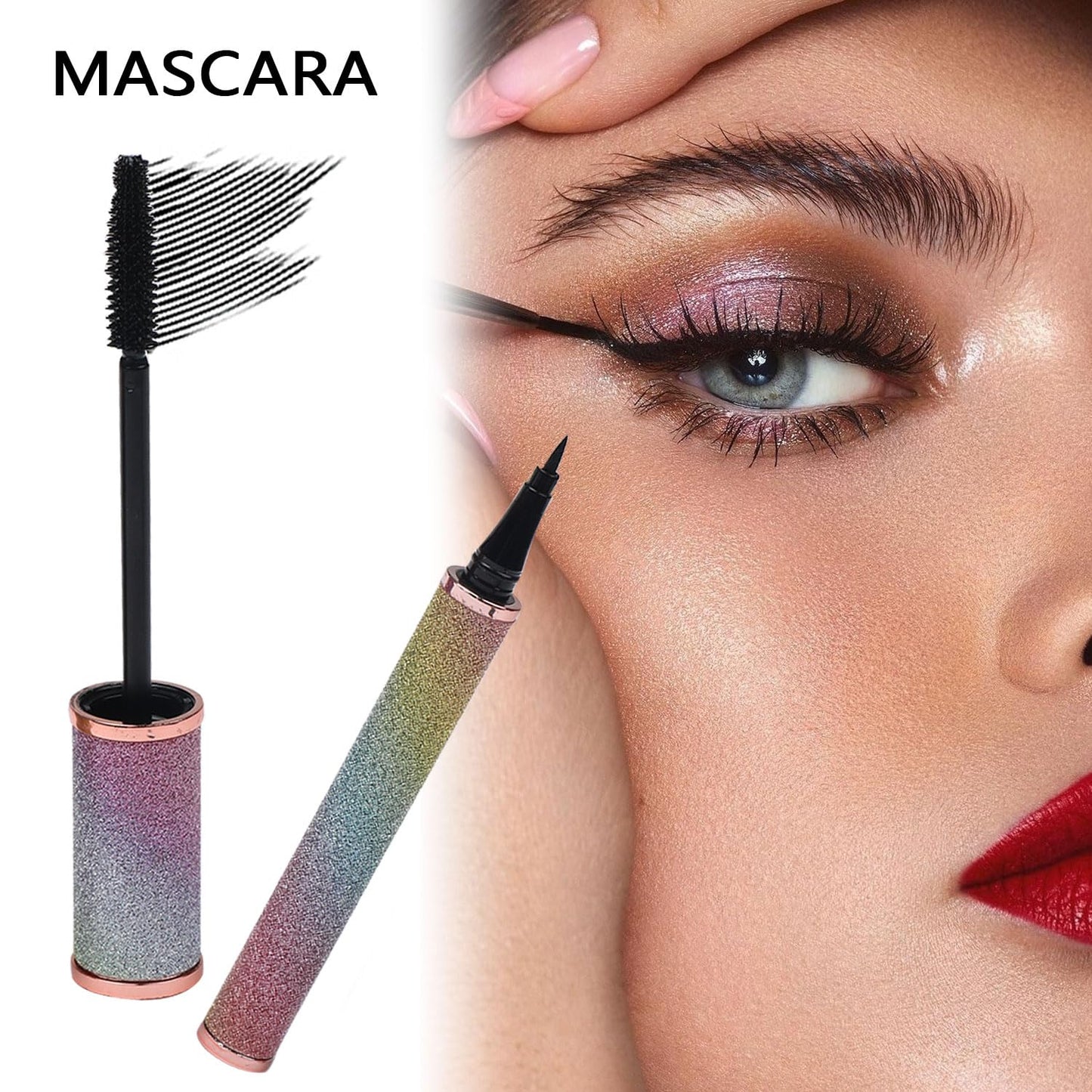 A detailed shot of the beginner friendly lip gloss and eyebrow powder within the MTDXILTAI makeup set.