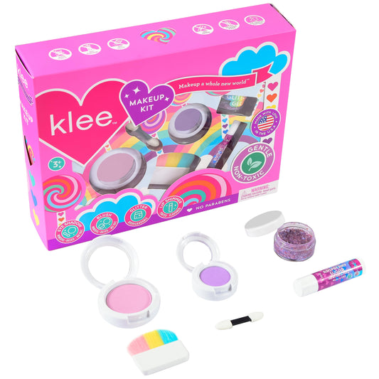 Non-toxic mineral eye shadow and blush pans included in the kids cosmetic set