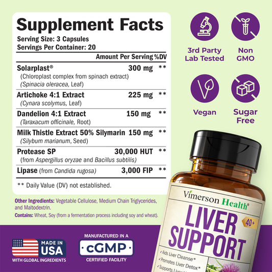 Vimerson Health Liver Cleanse supplement facts label with Milk Thistle ingredients