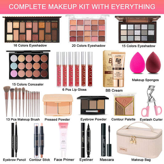 SHELAKIN full makeup set for women showcasing earth tone and pink eyeshadow palettes