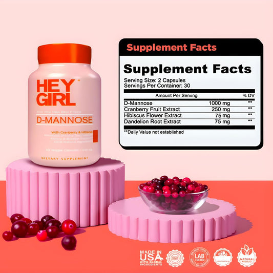 Hey Girl Nutrition Fast-Acting D-Mannose 4-in-1 UTI Support Supplement Facts