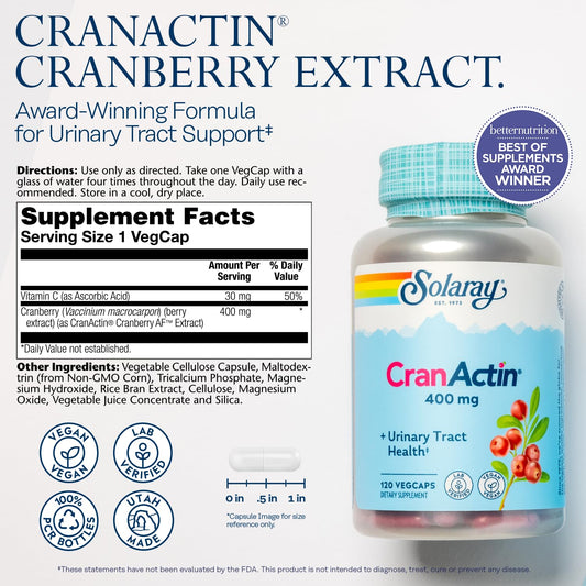 Solaray CranActin 400 mg supplement label showing ingredients and facts