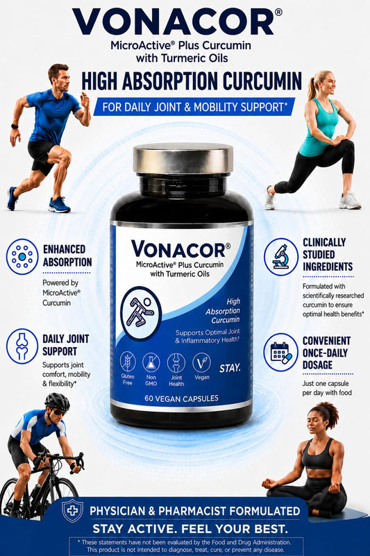 Vonacor MicroActive Curcumin bottle label showing 60 vegan capsules
