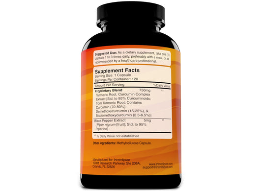 Incredipure Turmeric 120 vegetarian capsules label details