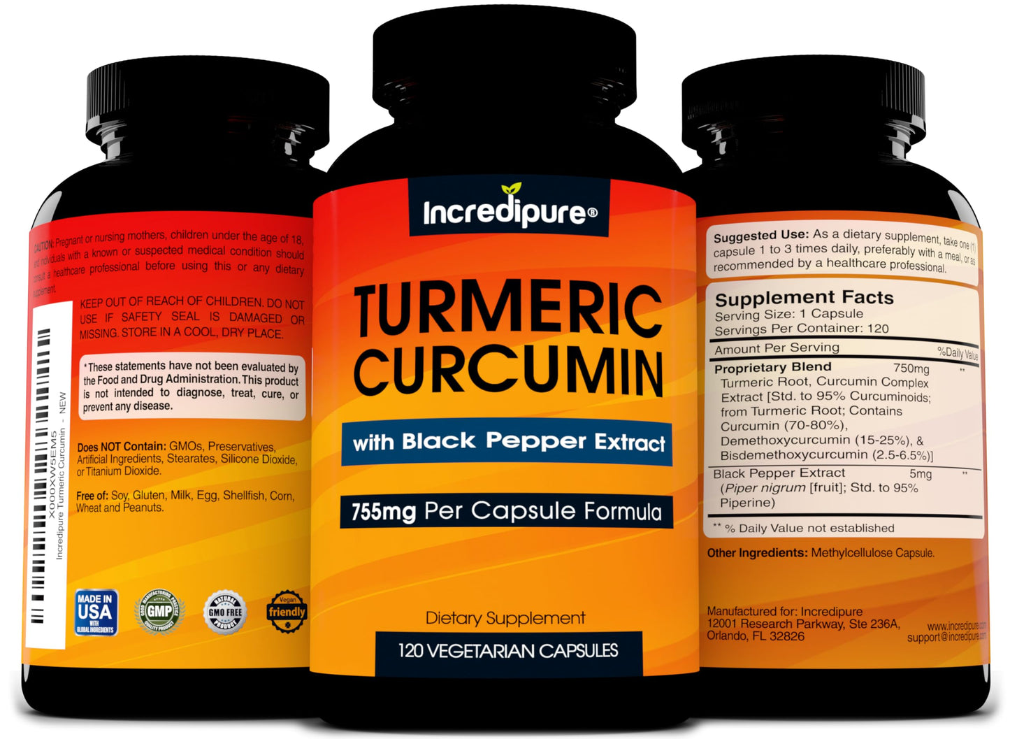 Incredipure turmeric curcumin packaging supplement facts