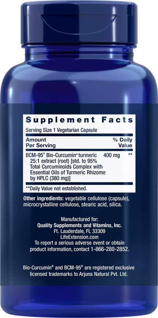 Life Extension turmeric extract supplement bottle label details
