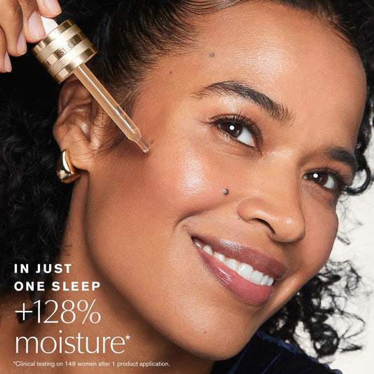 Estée Lauder Synchronized Multi Recovery Complex serum packaging and bottle detailing hydration benefits
