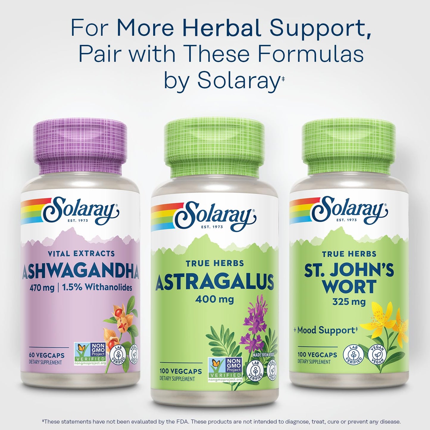 Authentic Solaray Astragalus Root 100 count dietary supplement directions label