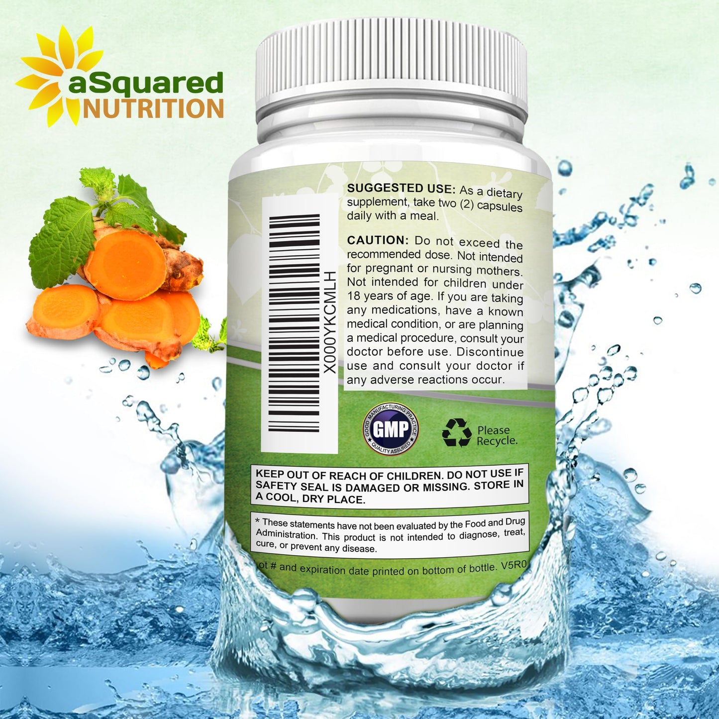 aSquared Nutrition Turmeric Curcumin dietary supplement bottle lifestyle shot