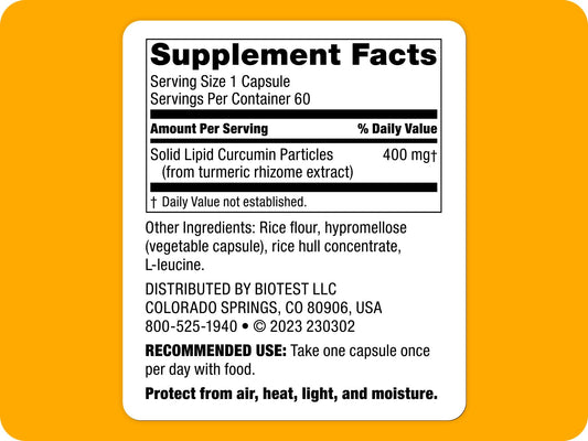 Biotest Micellar Curcumin supplement bottle label details